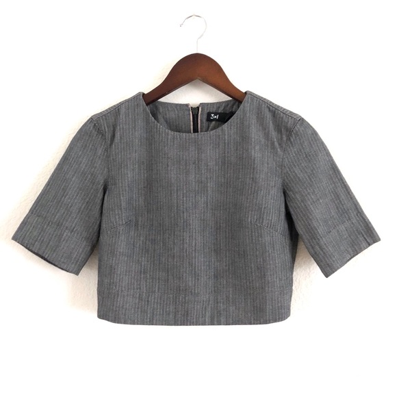 3x1 NYC Structured Zip Back Grey Cotton Crop Top - Picture 4 of 8